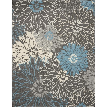 Palacedesigns 8 x 10 ft. Charcoal & Blue Big Flower Area Rug - Charcoal Blue - 8' x 10' PA3670885